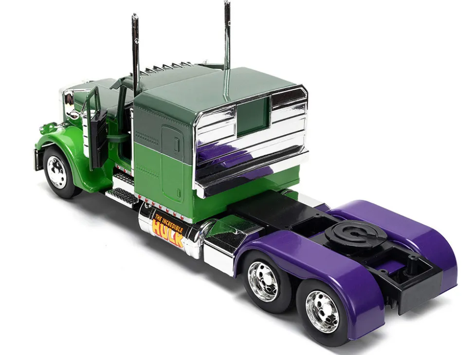 1992 Peterbilt 379 Truck Tractor Green Two Tone and Purple The Incredible Hulk Marvel Avengers Series Diecast Model Jada 35179
