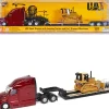 Peterbilt 579 UltraLoft Tandem Tractor Red Metallic with Lowboy Trailer and CAT D5M Dozer Yellow 1/87 (HO) Diecast Model Diecast Masters 84419