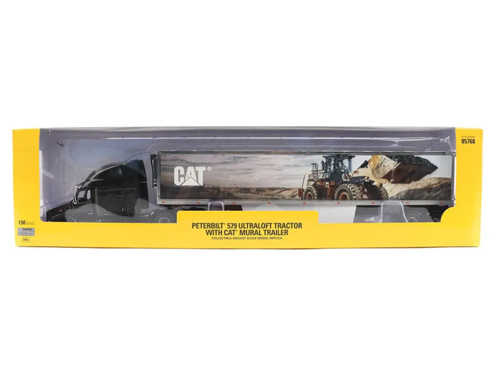 Peterbilt 579 UltraLoft Truck Tractor Black Metallic with "CAT Caterpillar" Mural Trailer "Transport Series" 1/50 Diecast Model by Diecast Masters