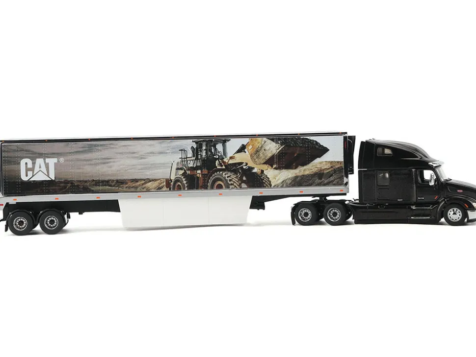 Peterbilt 579 UltraLoft Truck Tractor Black Metallic with "CAT Caterpillar" Mural Trailer "Transport Series" 1/50 Diecast Model by Diecast Masters