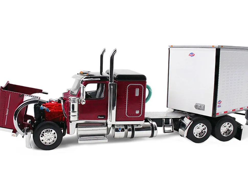 Peterbilt 589 with 58" Flat Top Sleeper and 53' Utility Trailer Legendary Red with Black Top 1/64 Diecast Model by DCP/First Gear