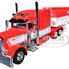 Peterbilt 389 with 63" Mid-Roof Sleeper and Heil Fuel Tank Trailer "Busted Knuckle Garage" Red and White 1/64 Diecast Model by DCP/First Gear