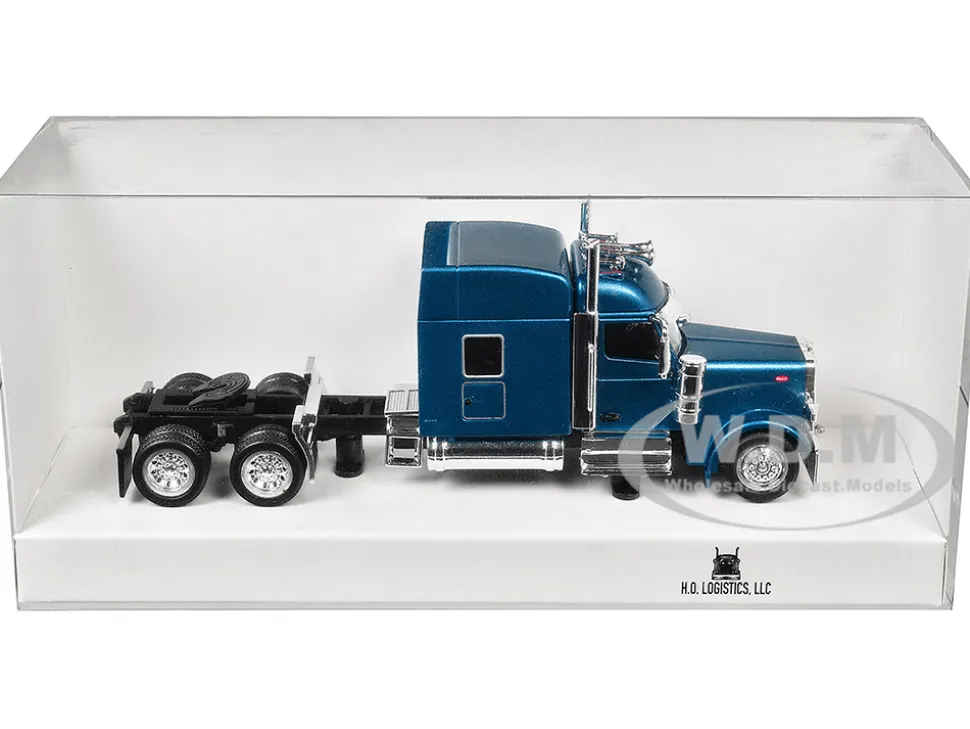 Peterbilt 589 with Stand Up Sleeper Cab Blue Metallic 1/87 (HO) Plastic Model Car by HO Logistics
