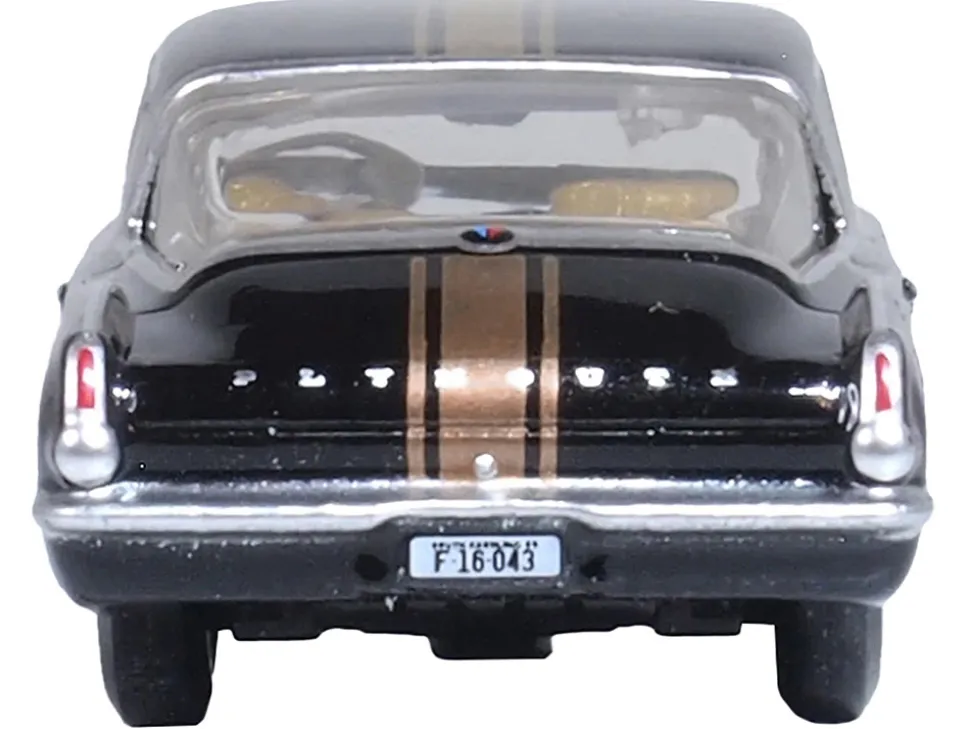 1965 Plymouth Barracuda Black with Gold Stripes 1/87 (HO) Scale Diecast Model Car by Oxford Diecast