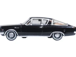 1965 Plymouth Barracuda Black with Gold Stripes 1/87 (HO) Scale Diecast Model Car by Oxford Diecast