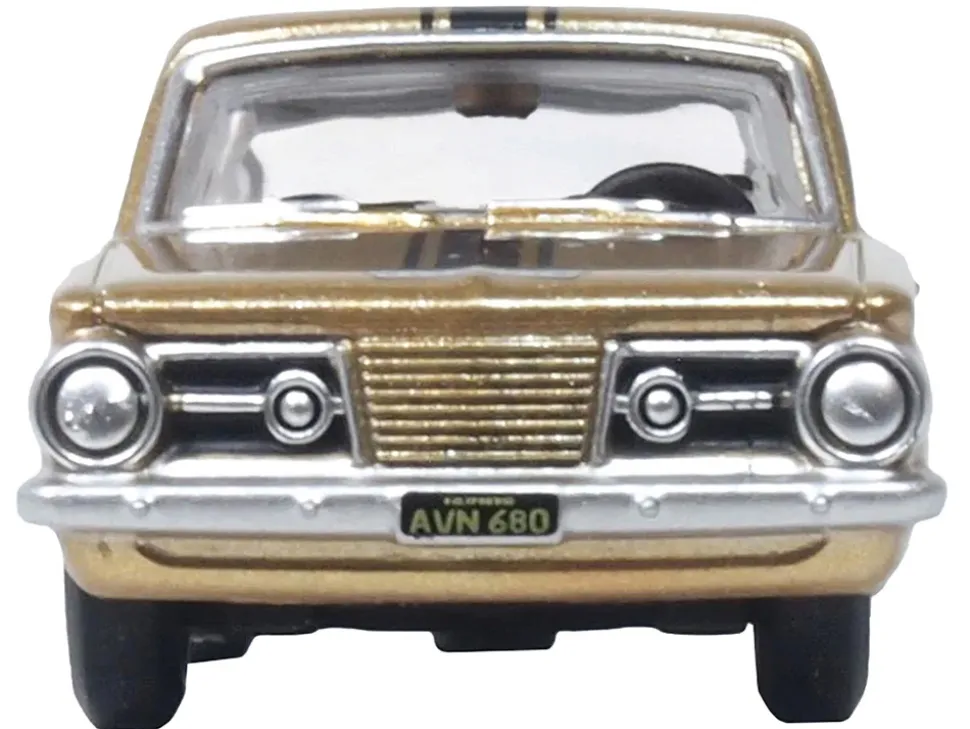 1965 Plymouth Barracuda Gold Metallic with Black Stripes 1/87 (HO) Scale Diecast Model Car by Oxford Diecast