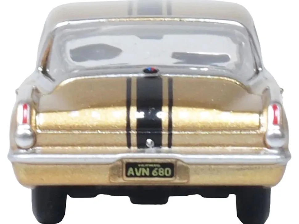 1965 Plymouth Barracuda Gold Metallic with Black Stripes 1/87 (HO) Scale Diecast Model Car by Oxford Diecast
