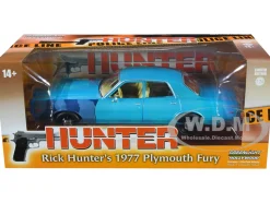 1977 Plymouth Fury Unrestored Turquoise Metallic Sergeant Rick Hunter's Hunter 1984-1991 TV Series Hollywood Series 1/24 Diecast Model Car Greenlight 84152