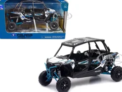Polaris RZR XP 4 Turbo EPS Sport UTV Matt White Lightning with Graphics and Black Top 1/18 Diecast Model New Ray 57843B