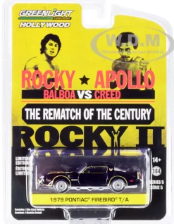 1979 Pontiac Firebird Trans Am T/A Black Hood Bird Rocky II 1979 Movie Hollywood Series Release 5 1/64 Diecast Model Car Greenlight 44650 C