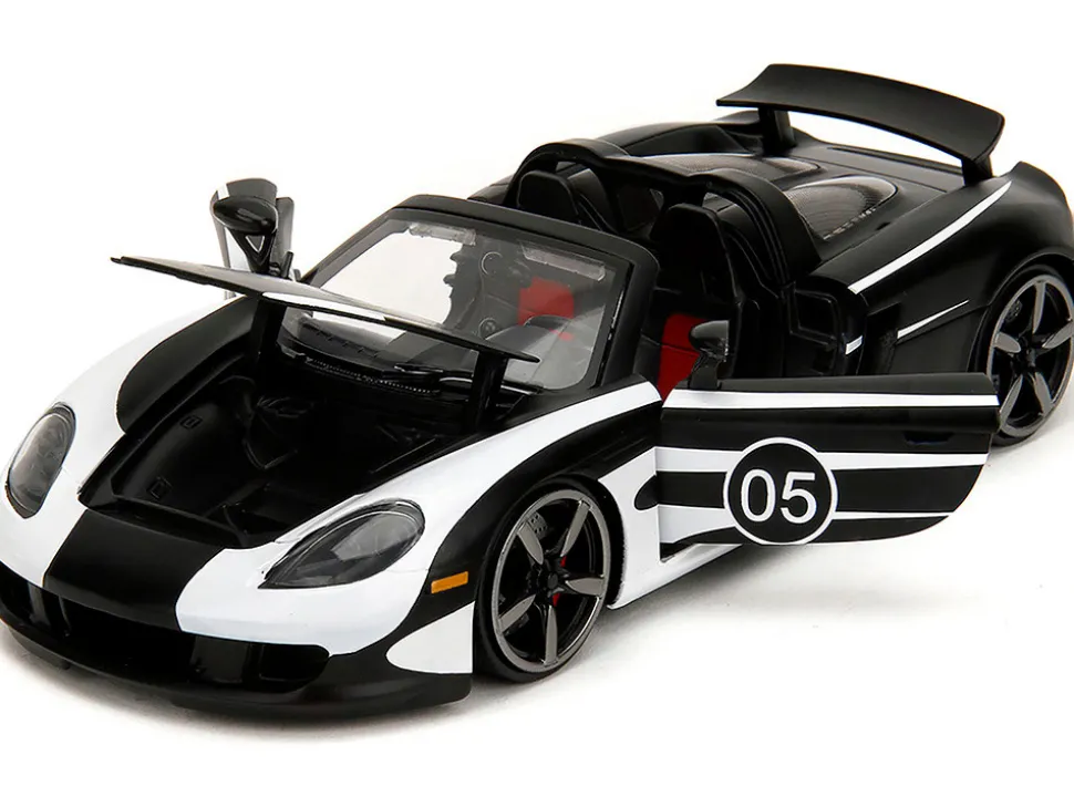 Porsche Carrera GT Convertible #05 Black with White Graphics "Hyper-Spec" Series 1/24 Diecast Model Car by Jada