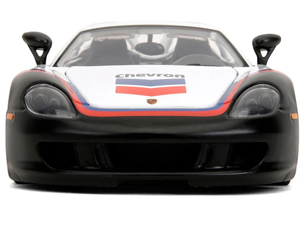 Porsche Carrera GT Convertible #04 "Chevron" White with Graphics "Hyper-Spec" Series 1/24 Diecast Model Car by Jada