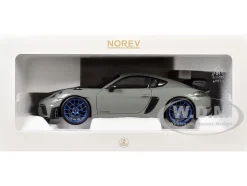2023 Porsche Cayman GT4 RS Weissach Pack Chalk Gray with Carbon Hood Stripes 1/18 Diecast Model Car by Norev
