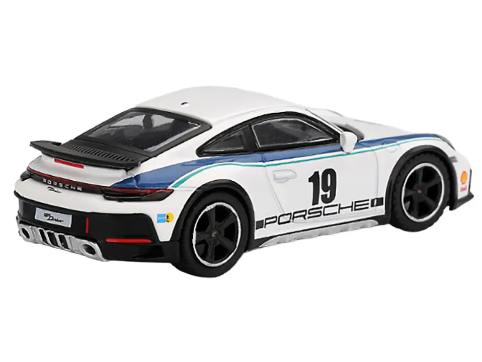Porsche 911 Dakar #19 "Rally 1974" Tribute Livery White with Blue Stripes Limited Edition 1/64 Diecast Model Car by Mini GT