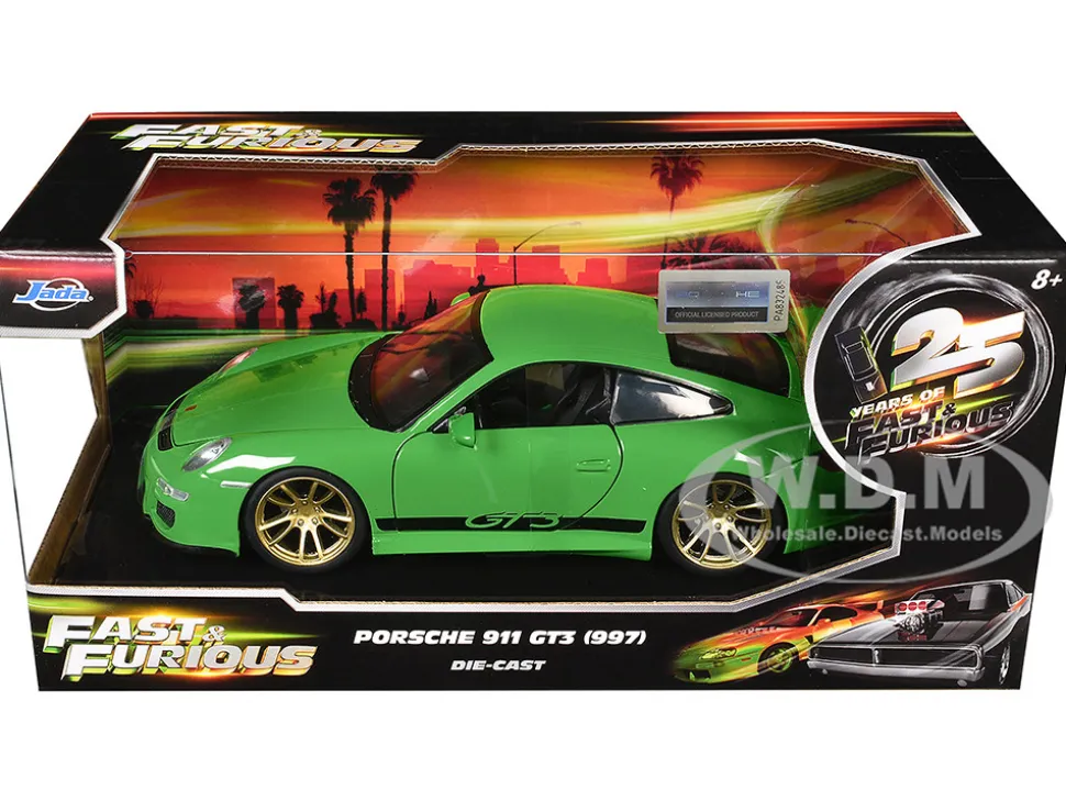 Porsche 911 GT3 (997) Green with Black Accents "Fast X" (2023) Movie "25 Years of Fast & Furious" Series 1/24 Diecast Model Car by Jada