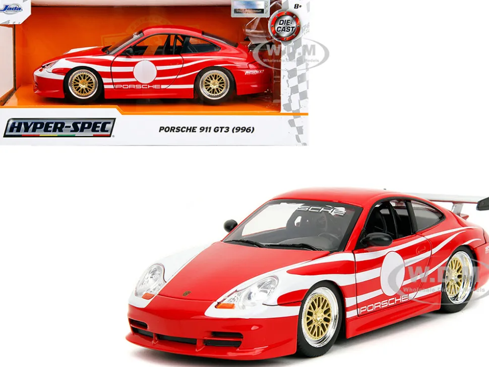 Porsche 911 GT3 (996) Red with White Graphics "Hyper-Spec" Series 1/24 Diecast Model Car by Jada