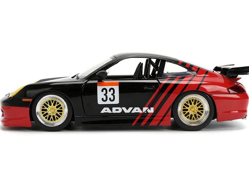 Porsche 911 GT3 RS (996) #33 "ADVAN" Black and Red "Hyper-Spec" Series 1/24 Diecast Model Car by Jada