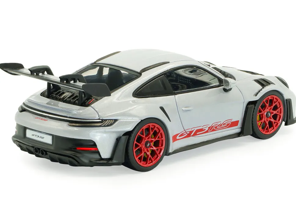 2023 Porsche 911 (992) GT3 RS Ice Gray Metallic with Pyro Red Stripes 1/43 Diecast Model Car by Solido