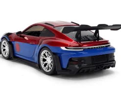 Porsche 911 GT3 RS (992) Red and Blue with Graphics and Spider-Man Diecast Figure "Marvel Spider-Man" "Hollywood Rides" Series 1/24 Diecast Model Car by Jada