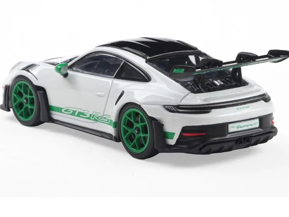 2023 Porsche 911 (992) GT3 RS "Tribute to Carrera RS Package" White with Green Stripes and Black Hood and Top 1/43 Diecast Model Car by Solido