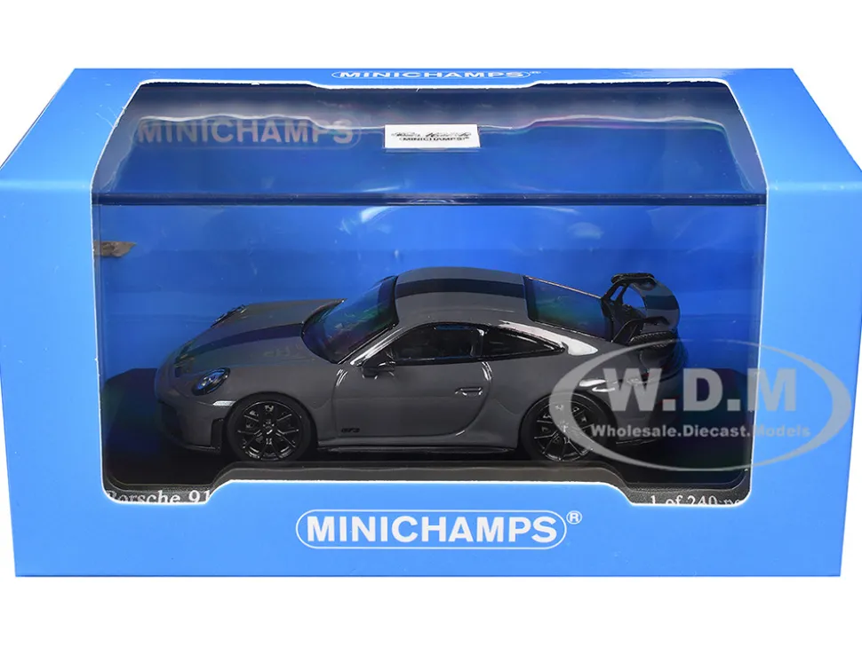 2025 Porsche 911 (992.2) GT3 Weissach Package Gray with Carbon Stripe Limited Edition to 240 pieces Worldwide 1/64 Diecast Model Car by Minichamps