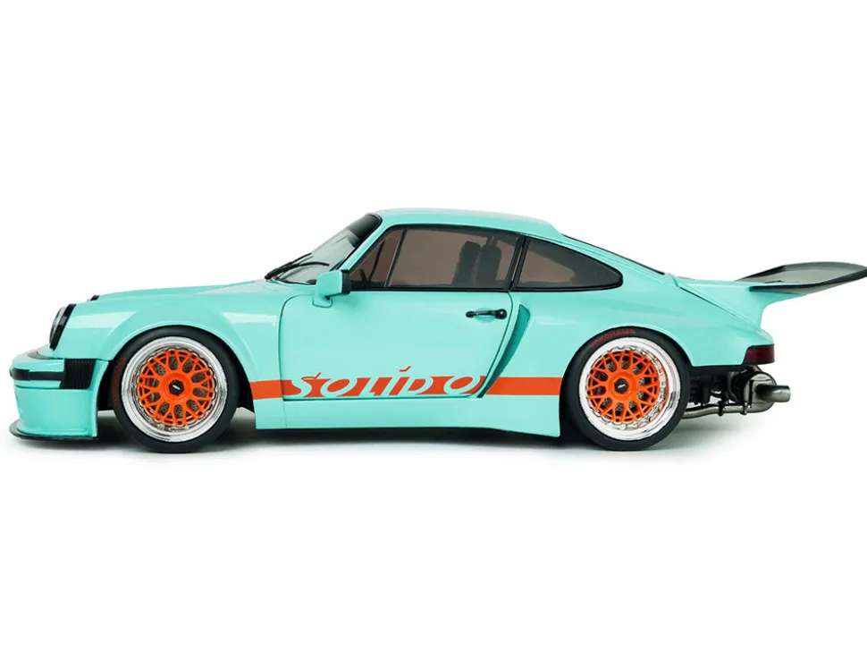 2025 Porsche 911 KS-R by Khyzyl Saleem "Blue Racer" Light Blue with Orange Stripes 1/18 Diecast Model Car by Solido