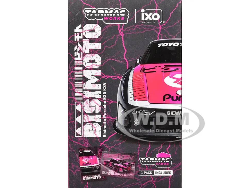 Porsche 935 K3V Bisimoto Gray Metallic with Pink Hood and Top with Tarmac Cards "Hobby64" Series 1/64 Diecast Model by Tarmac Works