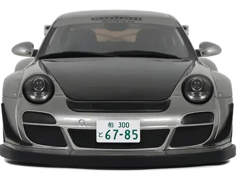2024 Porsche 911 RWB Abu Silver Metallic with Black Hood 1/18 Model Car by GT Spirit