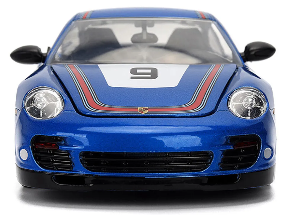 Porsche 911 Turbo (997) #9 Blue Metallic with Stripes "Hyper-Spec" Series 1/24 Diecast Model Car by Jada