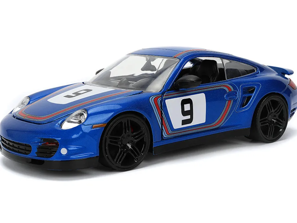 Porsche 911 Turbo (997) #9 Blue Metallic with Stripes "Hyper-Spec" Series 1/24 Diecast Model Car by Jada