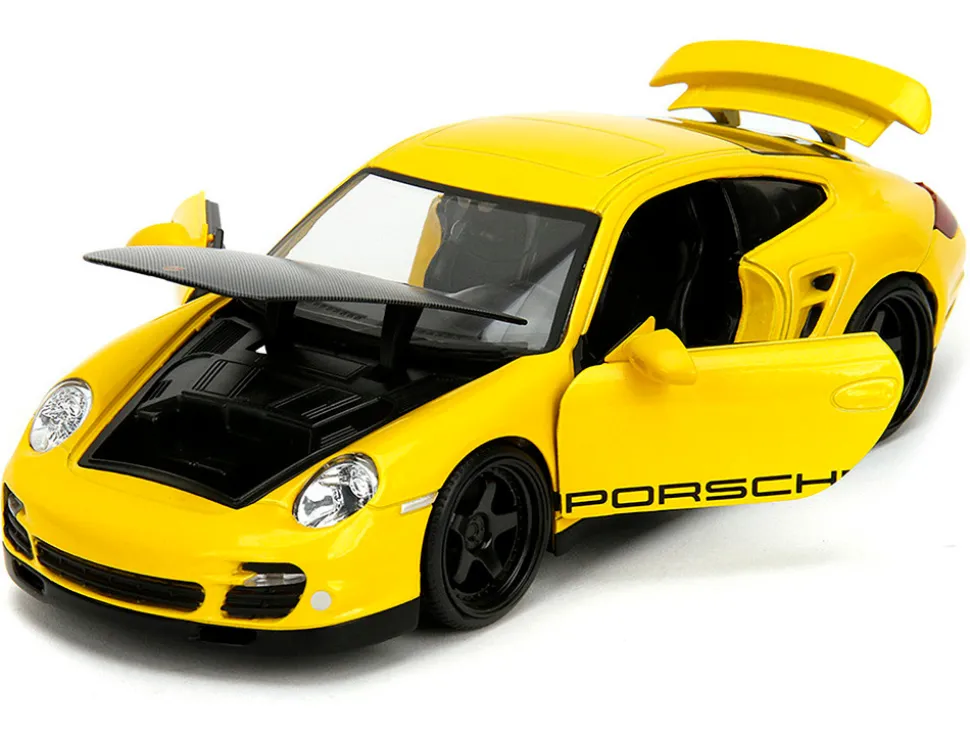 Porsche 911 Turbo (997) Yellow with Carbon Hood "Hyper-Spec" Series 1/24 Diecast Model Car by Jada