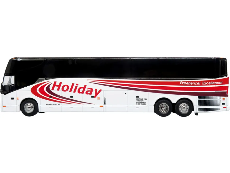 Prevost H3-45 Coach Bus "Holiday Tours" White with Red Graphics Limited Edition 1/64 Diecast Model by Iconic Replicas