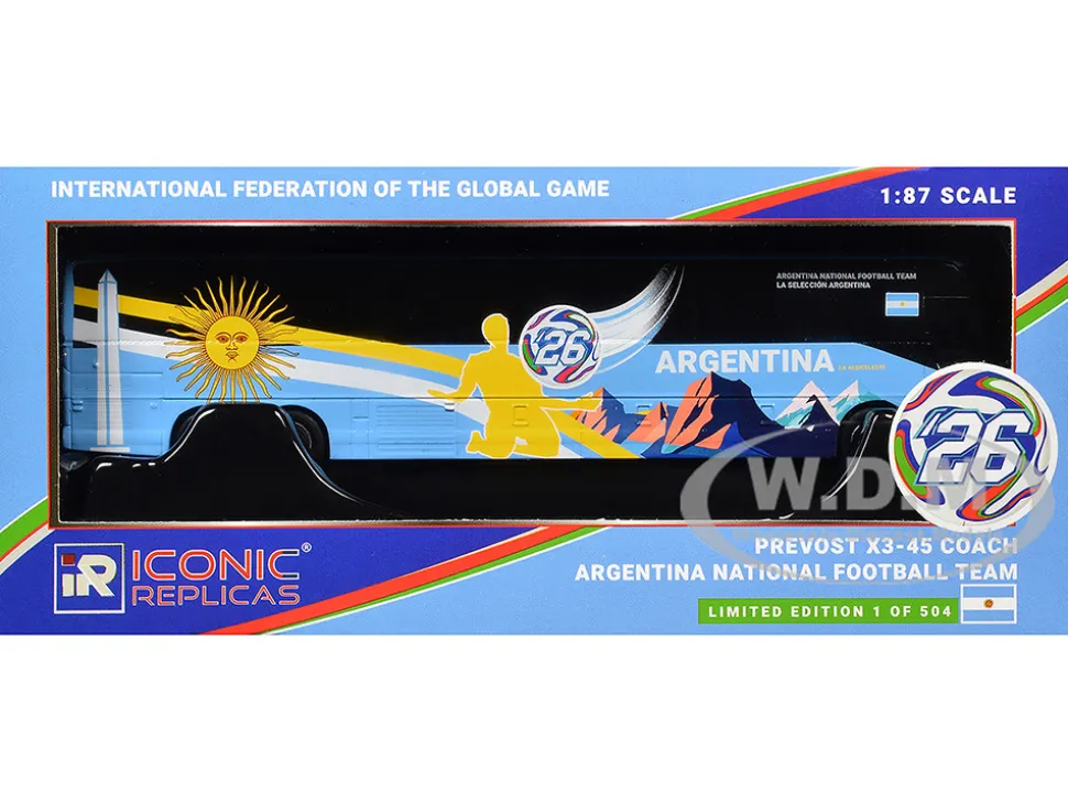 Prevost X3-45 Coach Bus "Argentina National Football Team" Blue with Graphics "International Federation of the Global Game" Series Limited Edition to 504 pieces Worldwide 1/87 (HO) Diecast Model by Iconic Replicas