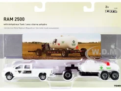 RAM 2500 Pickup Truck Farm Service White Anhydrous Ammonia Tanks Chassis Set 2 pieces 1/64 Diecast Models ERTL TOMY 16380