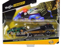 Ramp Truck #80 Dark Gray Metallic Gold Metallic Stripes JDM Garage 1980 Datsun 280ZX S130 #80 Green Metallic Stripes Elite Transport Series 1/64 Diecast Models Maisto 15055-22D