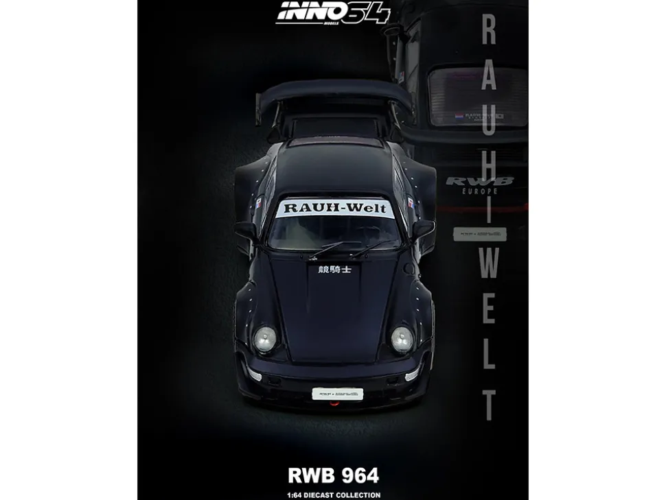 RWB 964 Matt Black 1/64 Diecast Model Car by Inno Models