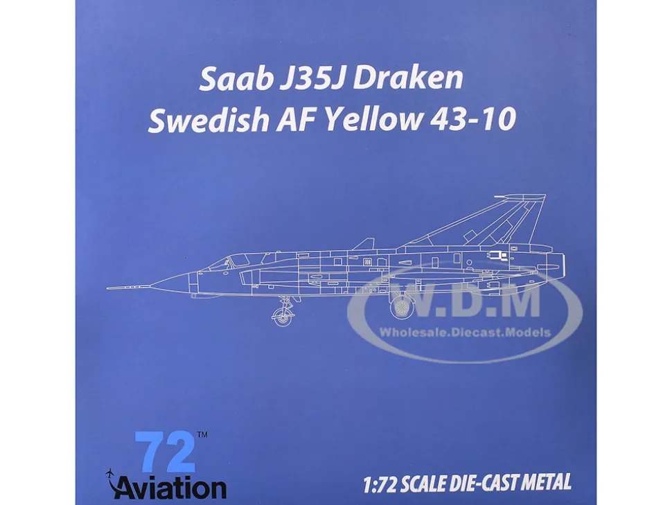 Saab J35J Draken Fighter Aircraft "43-10, 3 "Johan Gul" Squadron, 10 Wing, Final Flight Livery" (1997) Swedish Air Force 1/72 Diecast Model Airplane by Aviation 72
