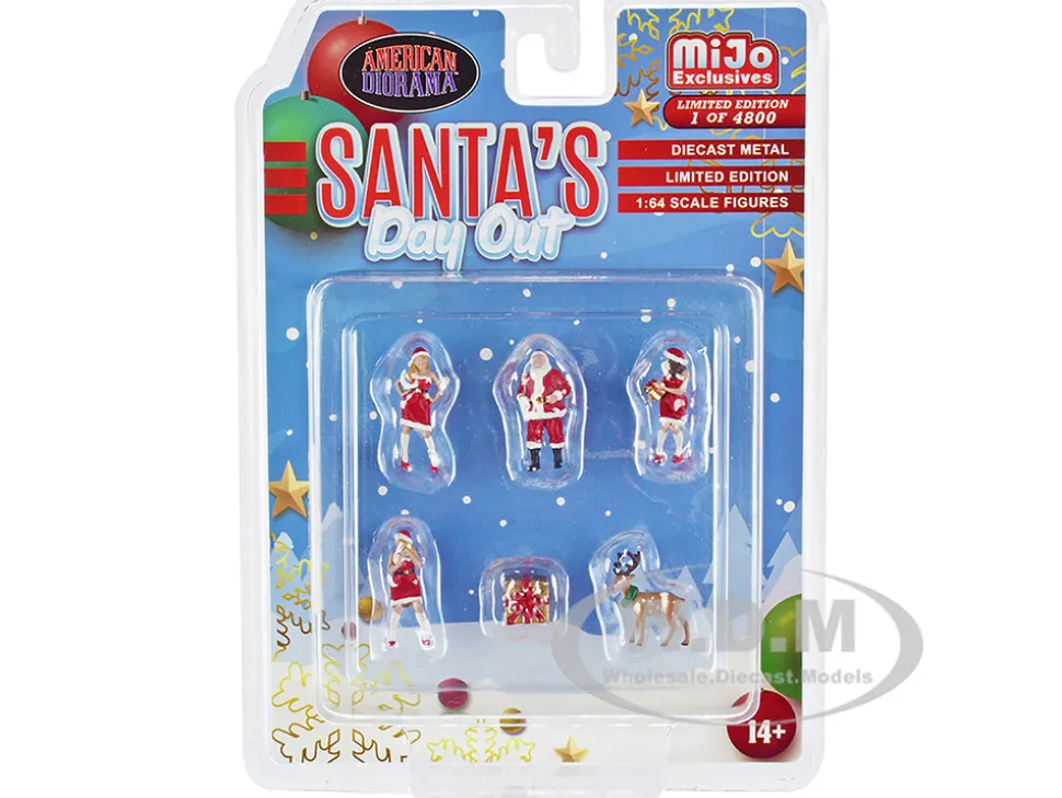 Santa's Day Out 6 piece Diecast Set 1 Man 2 Women 1 Reindeer 1 Present Figures Accessories Limited Edition 4800 pieces Worldwide 1/64 Scale Models American Diorama AD-76508MJ