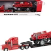 Semi Truck Red with Flatbed Trailer and Case IH Patriot 4350 Sprayer Red "Case IH Agriculture" Series 1/64 Diecast Models by ERTL TOMY