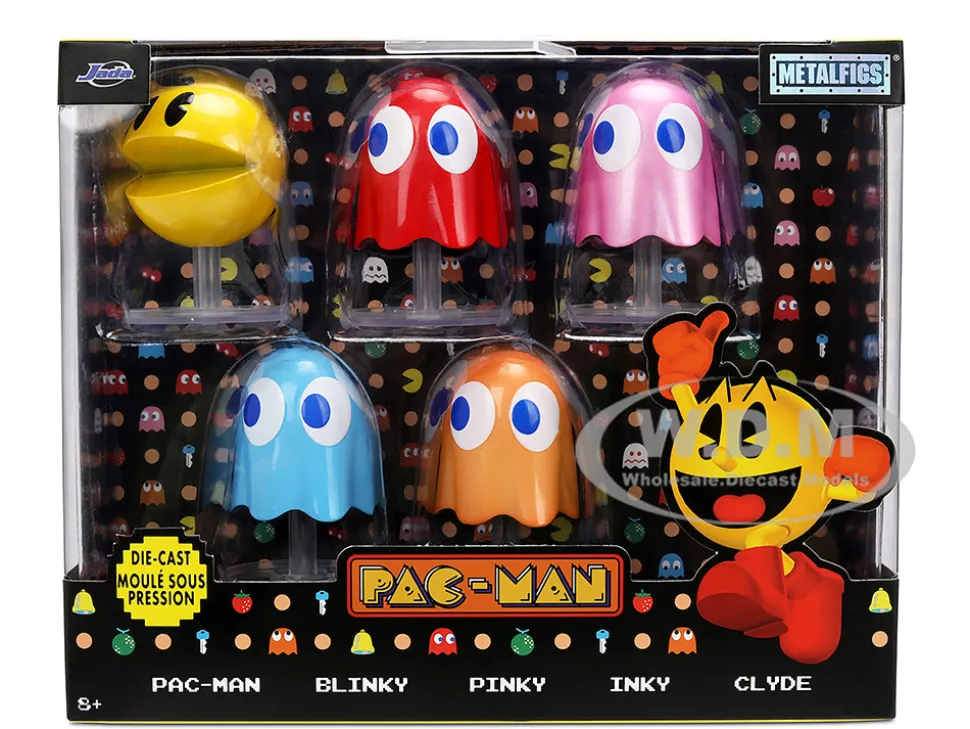 Set of 5 Diecast Figures "Pac-Man" (1980) Video Game "Metalfigs" Series Diecast Models by Jada