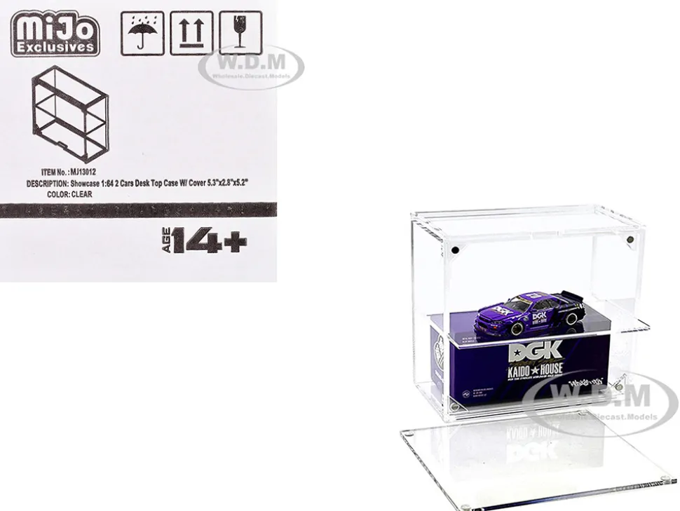 Showcase 2 Cars Desk Top Display Case with Cover "Mijo Exclusives" for 1/64 Scale Models