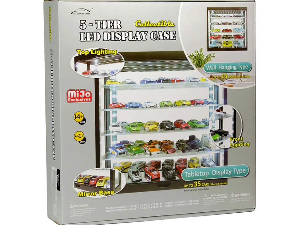 Showcase Wall Mount 5 Tier Display Case White with White Back Panel Mijo Exclusives for 1/64-1/43 Scale Models MJ8850W