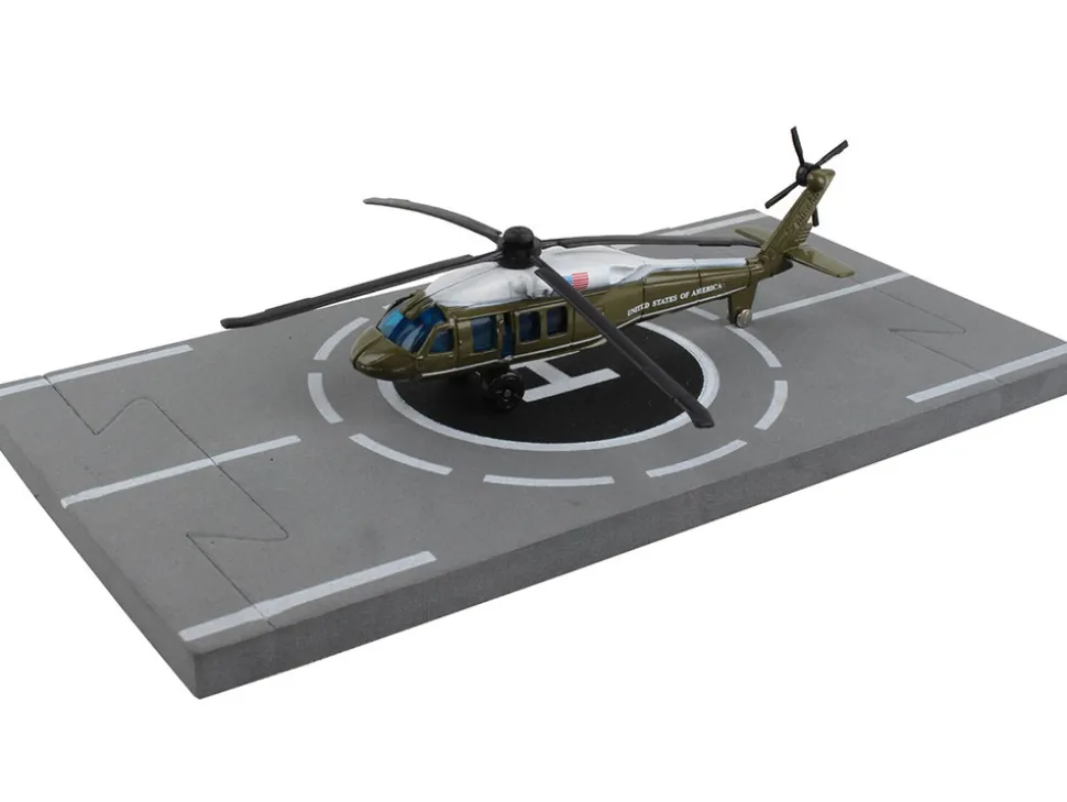 Sikorsky VH 60 White Hawk Helicopter Olive Drab with White Top United States Presidential Helicopter Marine One with Runway Section Diecast Model Runway24 RW235
