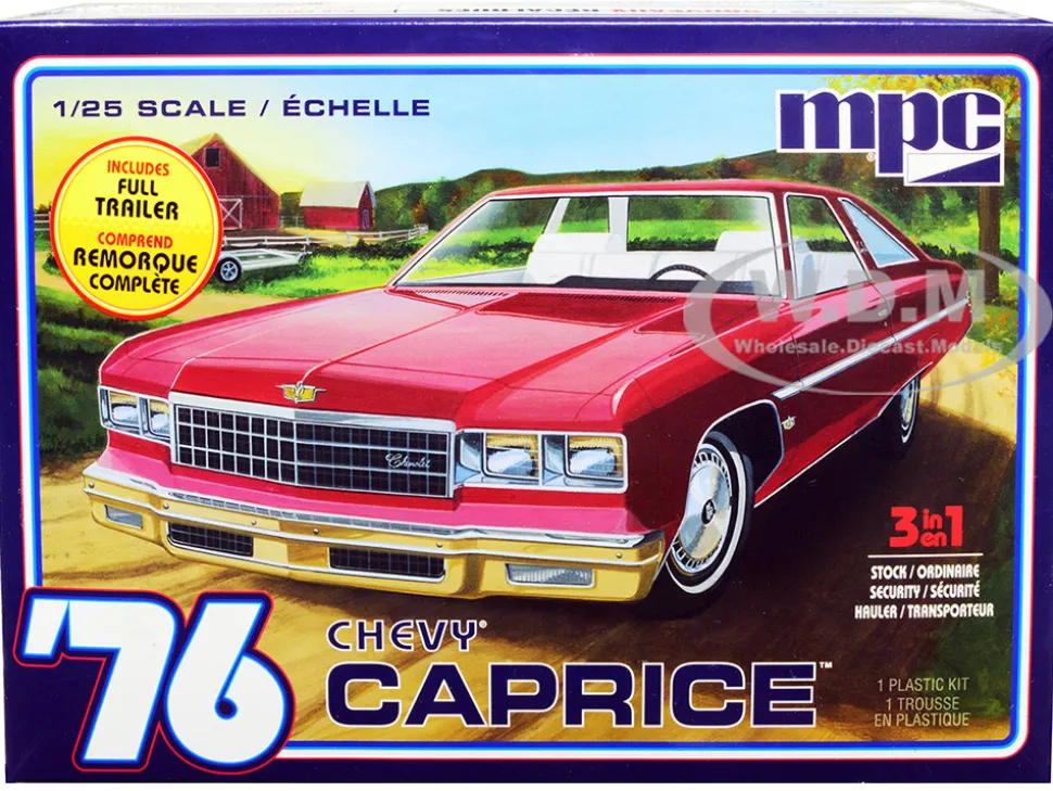 Skill 2 Model Kit 1976 Chevrolet Caprice with Trailer 3-in-1 Kit 1/25 Scale Model MPC MPC963M