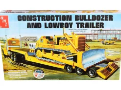 Skill 3 Model Kit Construction Bulldozer Lowboy Trailer Set of 2 pieces 1/25 Scale Model AMT AMT1218