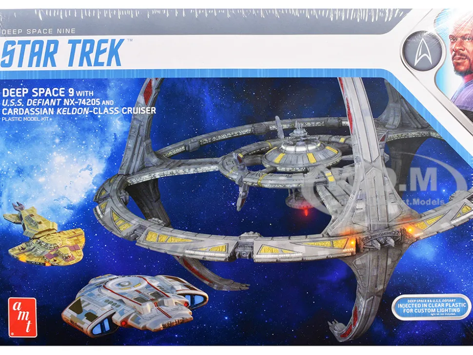 Skill 2 Model Kit Deep Space 9 Space Station with USS Defiant NX-74205 Space Ship and Cadassian Keldon-Class Cruiser "Star Trek: Deep Space Nine" (1993-1999) TV Series 1/3300 Scale Model by AMT