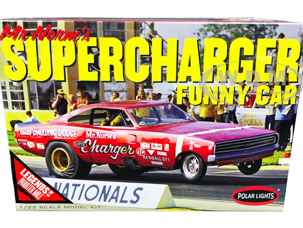 Skill 2 Model Kit 1969 Dodge Charger Funny Car Mr. Norm's Supercharger Legends of the Quarter Mile 1/25 Scale Model Polar Lights POL989
