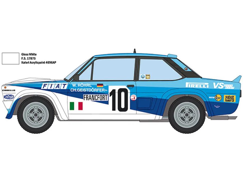 Skill 3 Model Kit Fiat 131 Abarth Rally #10 Winner Montecarlo Rally 1980 1/24 Scale Model Italeri 3662