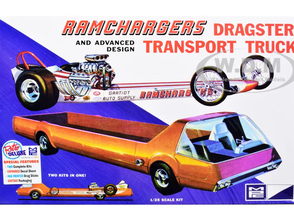 Skill 2 Model Kit Ramchargers Dragster Advanced Design Transport Truck 2 Kits in 1 1/25 Scale Models MPC MPC970