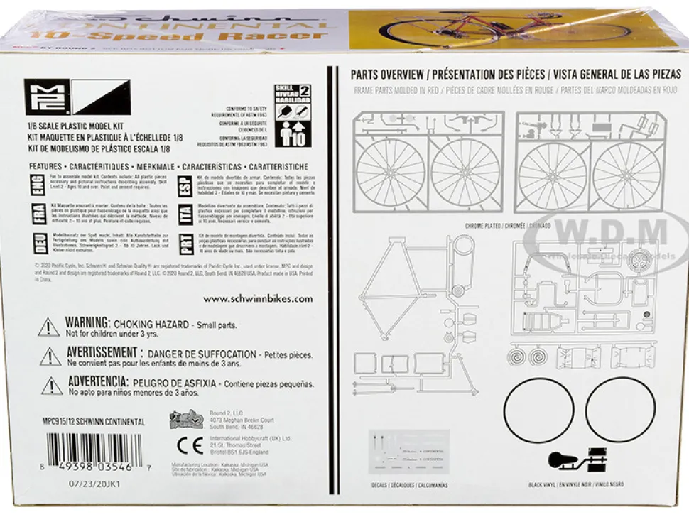 Skill 2 Model Kit Schwinn Continental 10-Speed Bicycle 1/8 Scale Model MPC MPC915